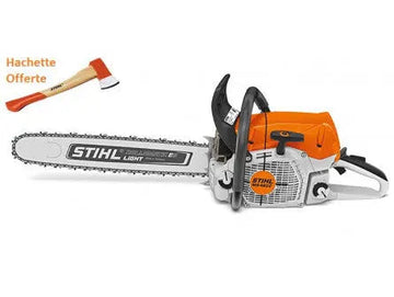 TRONÇONNEUSE STIHL MS 462 C-M AVEC 2 CHAINES D'ORIGINE ET UNE HACHETTE DE BUCHERON STIHL AX6 Lomibois
